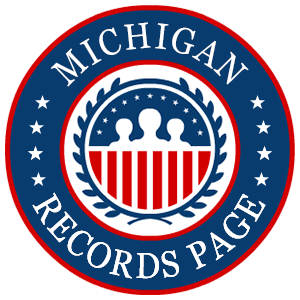 A red, white, and blue round logo with the words Michigan Records Page