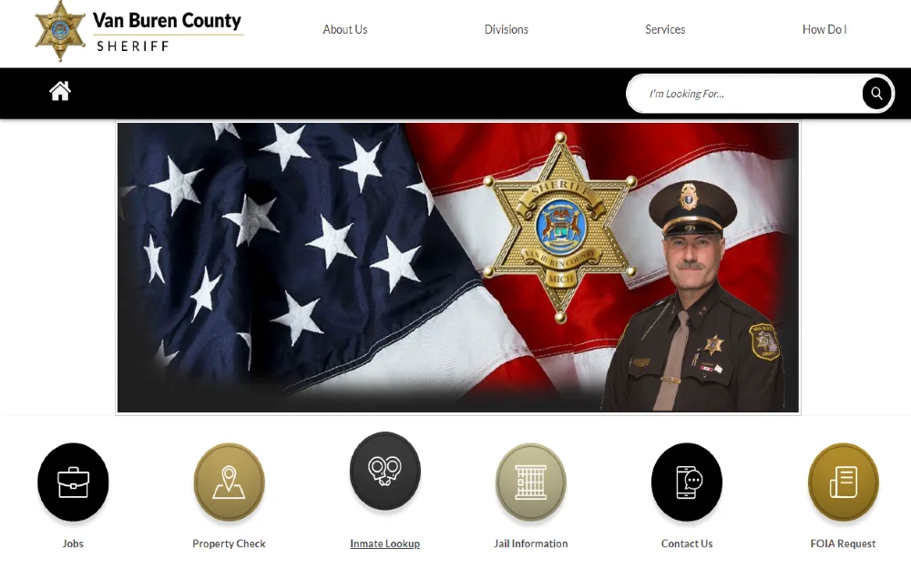 Screenshot of the Van Buren County website featuring a banner with the county name and logo, a navigation bar with various options.